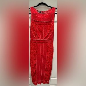 Red lace midi Bebe dress- Size 8